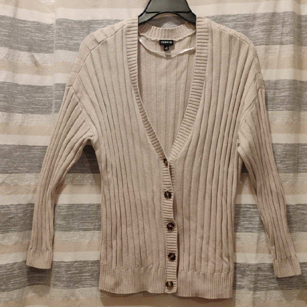TORRID Cream Ribbed Cardigan